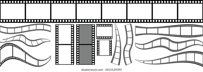 Filmstreifen-Rahmenvektor-Set. Kollektion von kreativen Filmstreifen-Filmstreifen im Kino einzeln auf transparentem Hintergrund.