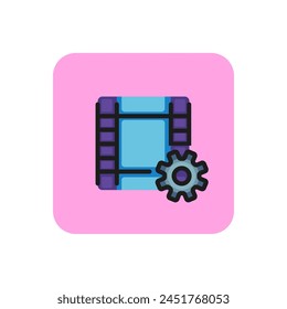 Film strip with gear line icon. Tape, negative, filmstrip. Video content concept. Can be used for topics like film, movie, equipment.