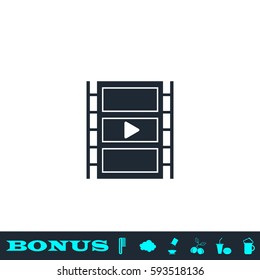 Film strip icon flat. Black pictogram on white background. Vector illustration symbol and bonus button
