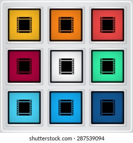 Film strip icon. Flat design style. Made in vector. Emblem or label with shadow.