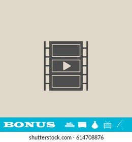 Film strip icon flat. Grey pictogram on light background. Vector illustration symbol and bonus button real estate, ottoman, vase, tv, fishing rod