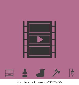 Film strip icon flat. Simple vector grey pictogram and bonus symbol