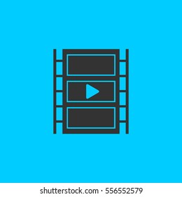 Film strip icon flat. Simple vector black pictogram on blue background