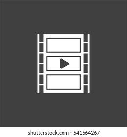 Film strip icon flat. Vector white illustration isolated on black background. Flat symbol
