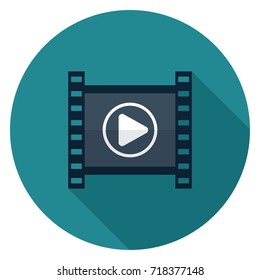 Film strip icon. Illustration in flat style. Round icon with long shadow.