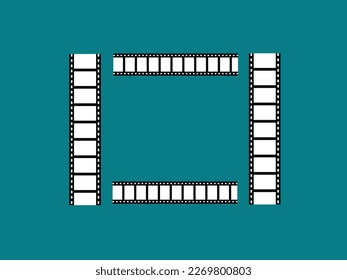 Icono de la tira de película. Películas Viene fondo con rollo de película. Icono de la tira de película. Ilustración vectorial rellena en negro.Juego de tiras de película con diferentes versiones de película