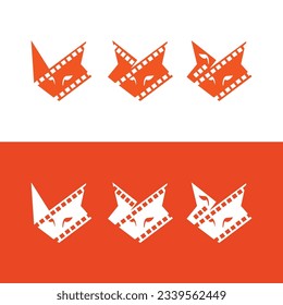 Film Strip icon. Movies Flim background with Flim roll. Film strip roll cinema production logo vector image.