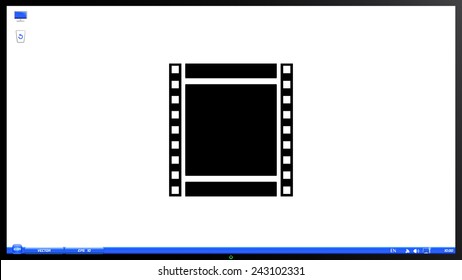 Film strip icon on the screen monitor. Made vector illustration