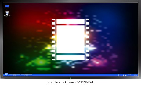 Film strip icon on the screen monitor. Made vector illustration