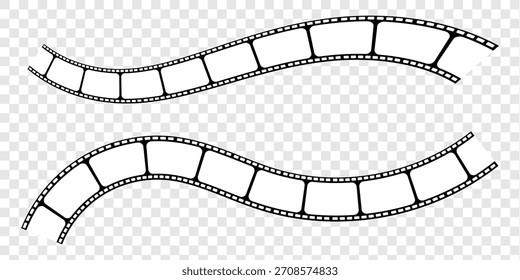 Icono de tira de película en contorno y Vector de estilo sólido. icono de tira de película utilizado para Elementos de videografía, carrete de cine. Tira de película con marcos, fotos y videos para cámara. Plantilla de tira de película. 