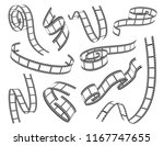 Film strip icon set. Series of transparencies in a strip for projection, movie and cinema design. Vector illustration on white background