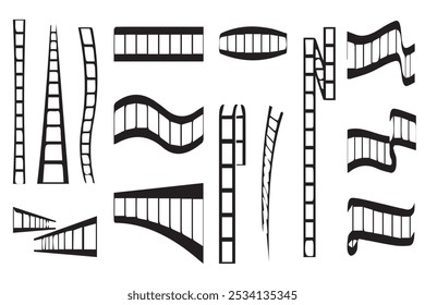 Film strip icon set. Video tape photo film strip frame. Vector illustration
