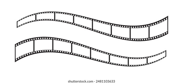 film strip icon used for videography elements, cinema reel. Filmstrip with frames, photo and videos for camera. Old white and black film tapes of 35mm. Realistic film strip on white background.