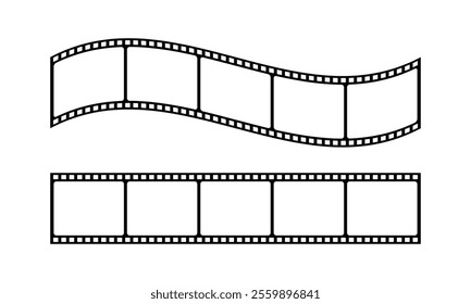 film strip icon used for videography elements, cinema reel. Filmstrip with frames, photo and videos for camera. Old white and black film tapes of 35mm. Realistic film strip on white background.