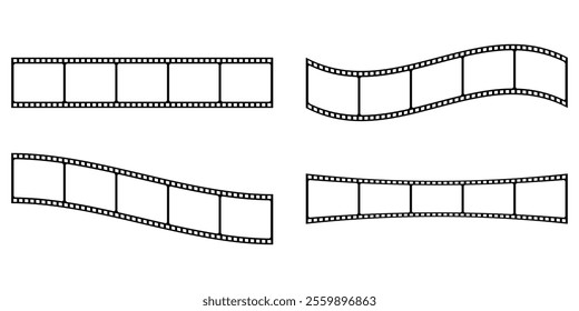 film strip icon used for videography elements, cinema reel. Filmstrip with frames, photo and videos for camera. Old white and black film tapes of 35mm. Realistic film strip on white background.