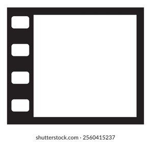 film strip icon used for videography elements, cinema reel. Filmstrip with frames, photo and videos for camera. Old white and black film tapes of 35mm.