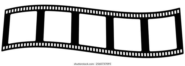 Film strip icon used for videography elements, cinema reel. Filmstrip with frames, photo and videos for camera. Old white and black film tapes of 35mm. Realistic film strip on white background.