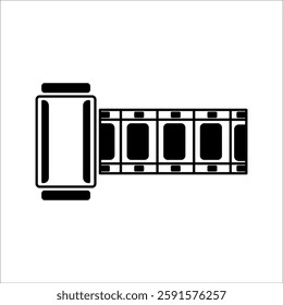 film strip icon used for videography elements, cinema reel. Film strip with frames, photos and videos for camera.  Realistic film strip on black and white background.