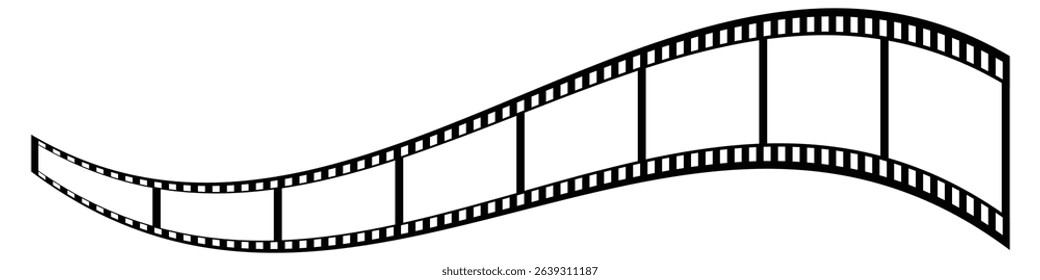 Film strip icon used for videography elements, Roll of retro film strip on isolated white background. Curved film strip icon. Cinema reel. Old white and black film tapes of 35mm. Vector illustration.
