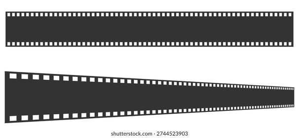 Film strip icon vector. Long vector Film strip. Old white and black film tapes of 35mm. Realistic film strip vector illustration. 