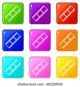 Film strip icons of 9 color set isolated vector illustration