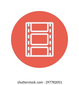 Film strip with image thin line icon for web and mobile minimalistic flat design. Vector white icon inside the red circle.