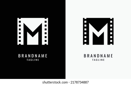 Tira de película con letra M es película, diseño de logotipo Vector de plantilla de ilustración