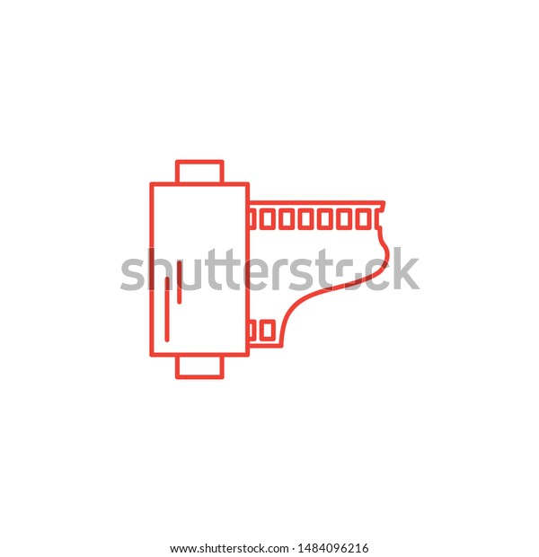 Film Strip Line Red Icon On White\
Background. Red Flat Style Vector\
Illustration.