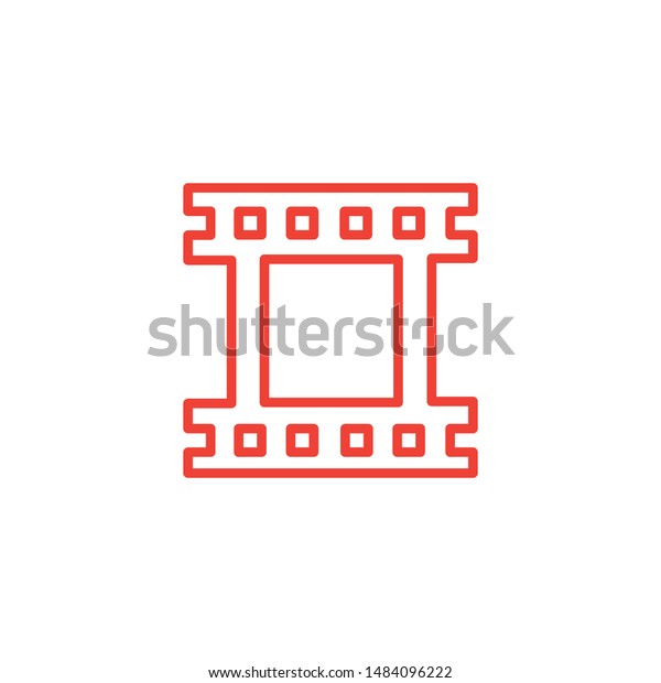 Film Strip Line Red Icon On White\
Background. Red Flat Style Vector\
Illustration.