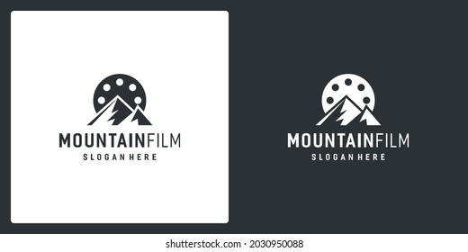 film strip logo inspiration and mountain logo. premium vector