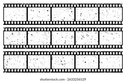 Faixa de filme, longa tira de filme grunge, quadros de rolo de filme vintage antigos, vídeo de cinema vetorial ou fita de foto. Grunge tira de filme longo ou câmera de filme rolo negativo com fundo transparente