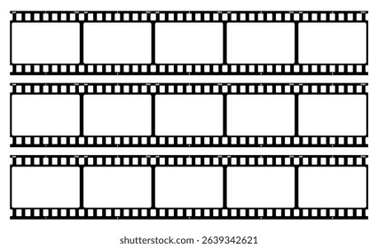 Film strip, long grunge filmstrip, old vintage movie reel frames, vector cinema video or photo tape. Grunge long film strip or movie camera negative roll with transparent background
