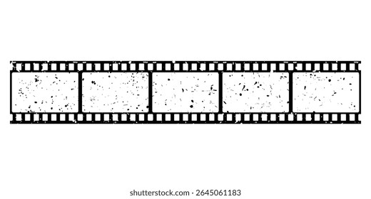 Film strip, long grunge filmstrip, old vintage movie reel frames, vector cinema video or photo tape. Grunge long film strip or movie camera negative roll with transparent background