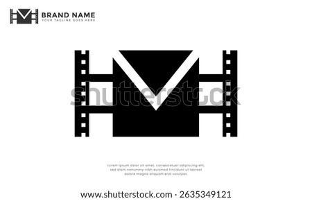 Film Strip Mail Envelope Cinema Logo. Modern logo combining mail envelope with film strip, ideal for media, entertainment, communication, or digital content