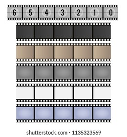 Film strip. Movie reel frames, vintage 35mm camera celluloid filmstrip vector illustration