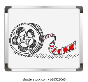 Film strip on flip chart background. Free hand drawn. Vector illustration.