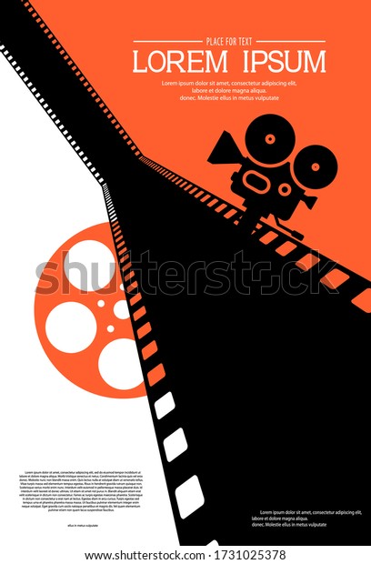 Film strip on the way with silhouette of cinema\
projector on a tripod and film roll. Cinema background. Retro movie\
festival template for banner, flyer, poster with place for text.\
Movie time concept.