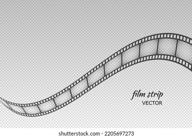 Film strip pattern. Black motion filmstrip on transparent background. Element for design old video film format. Dynamic clipping reel movie. Speed photo frame tape. Roll camera. Vector illustration