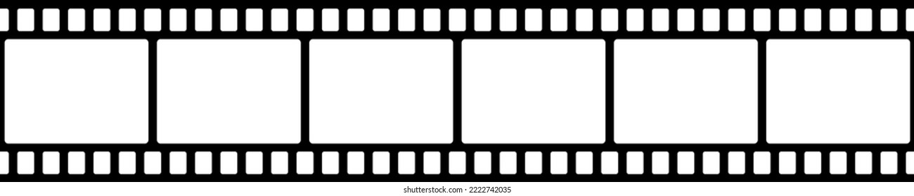 Film strip pattern. Repeated black filmstrip on transparent background. Element for design old video film format. Repeating clipping reel movie. Photo frame tape. Roll camera. Vector illustration