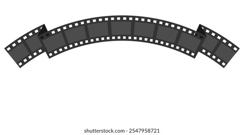 Tira de película en perspectiva. Festival de Cine. Publicidad, volante, invitación, póster, Plantilla de marco de Anuncio. Cinta con forma de onda. Elemento de diseño. Diseño plano. El fondo blanco. Aislado. Vector