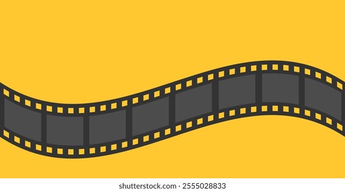 Film strip in perspective. Cinema Movie festival. Advertisement, flyer, poser, invitation, banner frame template. Wave shape ribbon. Design element. Flat design. Yellow background. Isolated. Vector