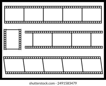 Film strip photo frame collection set isolated on white background vector illustration.