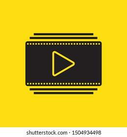 Film Strip Photograms with play icon on the yellow background. isolated illustrator