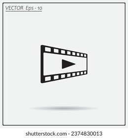 film strip with play - black vector icon