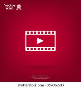 film strip with play - black vector icon