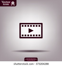 film strip with play - black vector icon