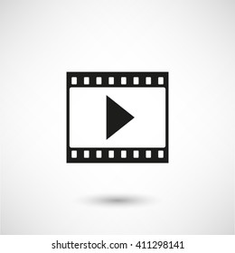 film strip with play - black vector  icon with shadow