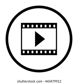 film strip with play  - black vector icon