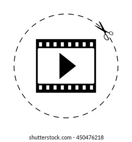 film strip with play -  black vector icon