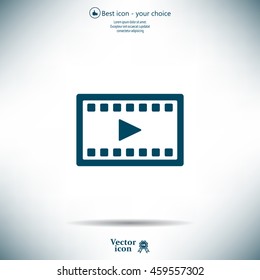 film strip with play - black vector icon